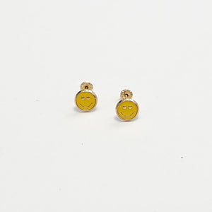 BROQUELES BROQUEL FIG SONRISA ESMALTE AMARILLO 14K 0.2074 GR (NUEVO)