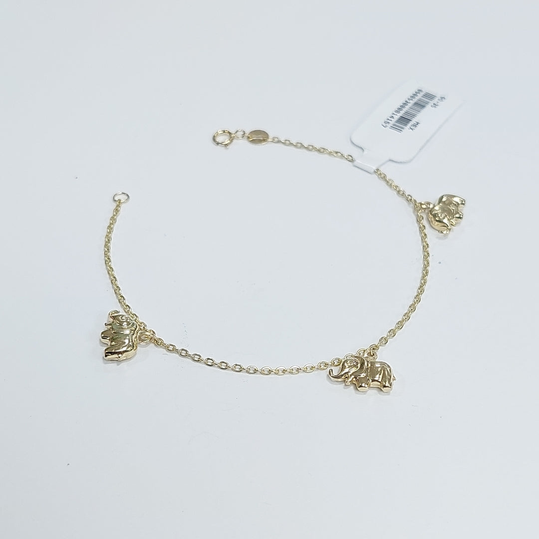 PULSERA ESPECIAL CON DIJES ELEFANTES 10K 18 CM 2.1 GR (NUEVO)