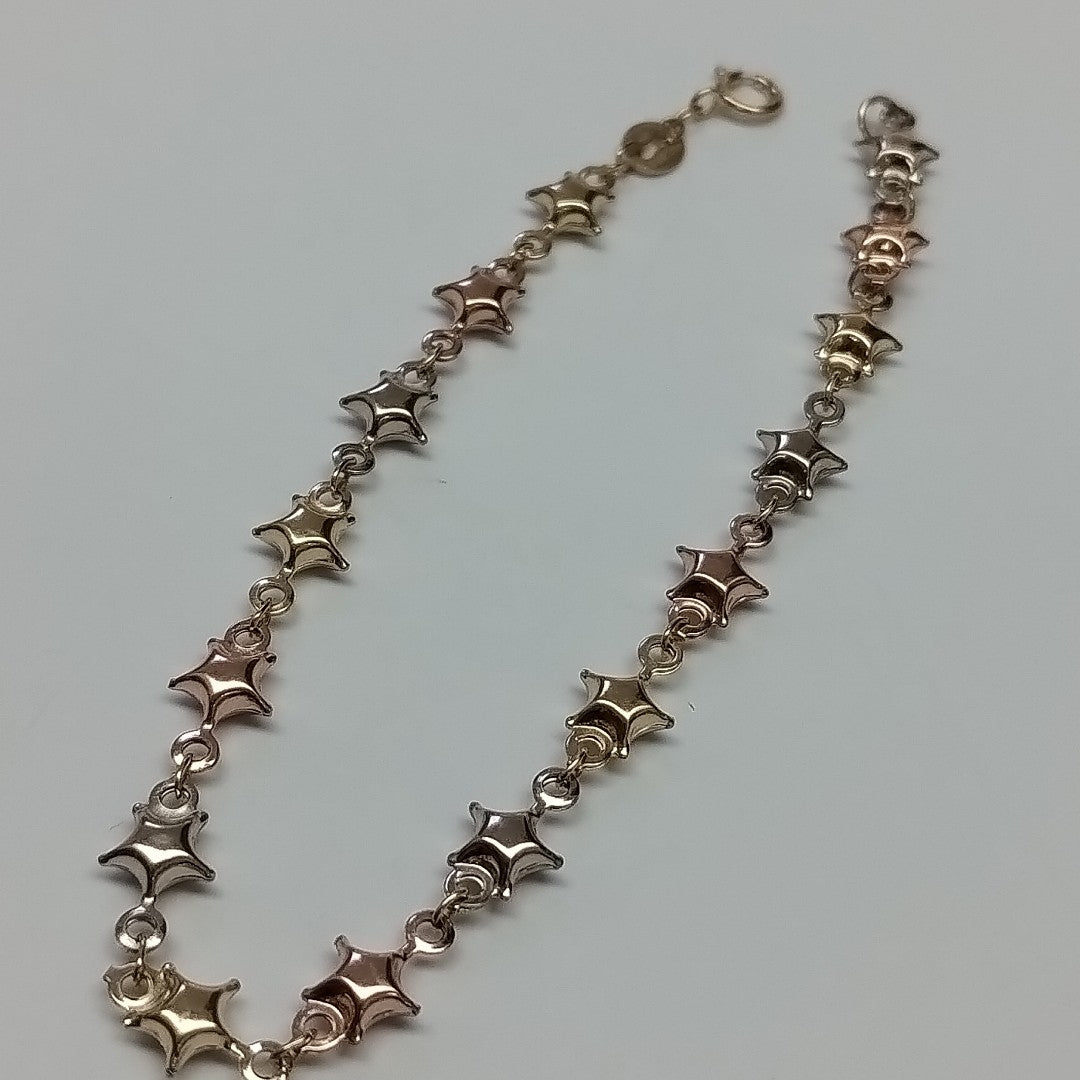 PULSERA TEJIDO ESPECIAL ESTRELLAS COMBINADAS 14K 18 CM 2.4 GR (NUEVO)