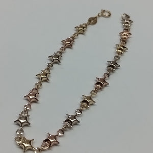PULSERA TEJIDO ESPECIAL ESTRELLAS COMBINADAS 14K 18 CM 2.4 GR (NUEVO)
