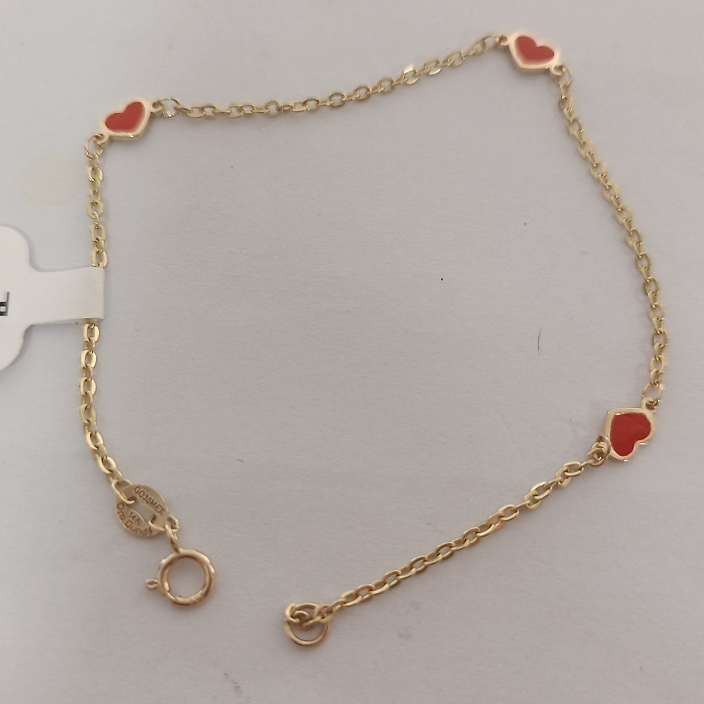 PULSERA ESPECIAL CON CORAZONES 14K 18 CM 1.3 GR (NUEVO)