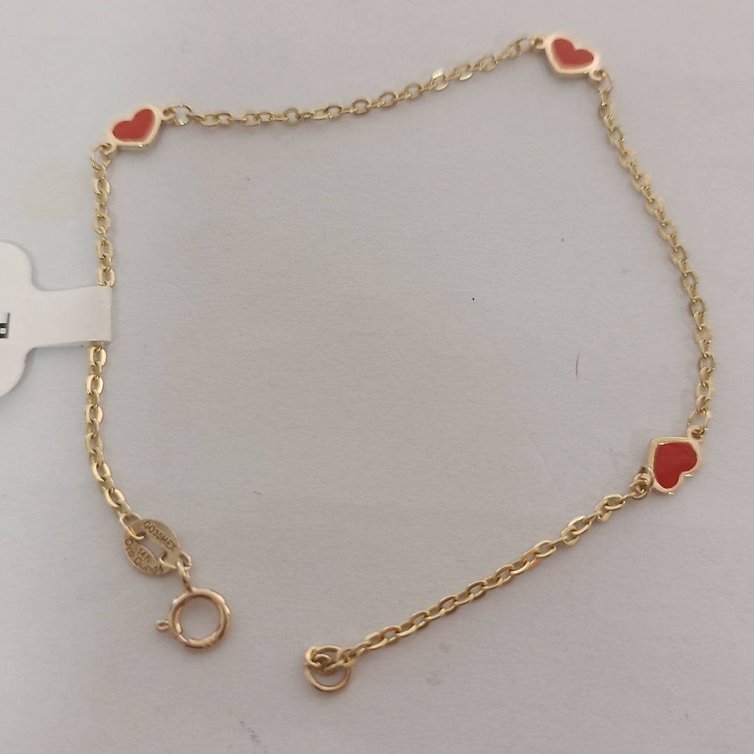 PULSERA ESPECIAL CON CORAZONES 14K 18 CM 1.3 GR (NUEVO)