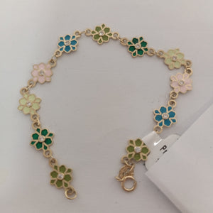 PULSERA ESPECIAL FLORES CON ESMALTE 14K 18 CM 4.6 GR (NUEVO)
