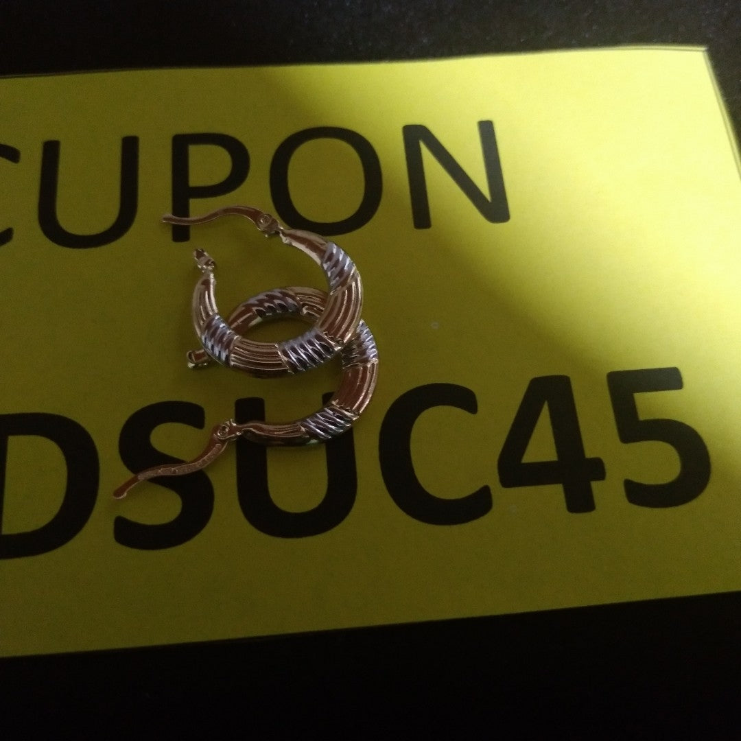 ARETES TEJIDO ARRACADAS COMBINADAS HUECAS 14K 2 GR (NUEVO)