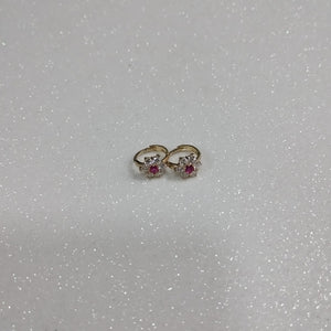 ARETES HUGGIES CON CIRCONIAS Y PIEDRA DE COLOR 14K 1.8 GR (NUEVO)