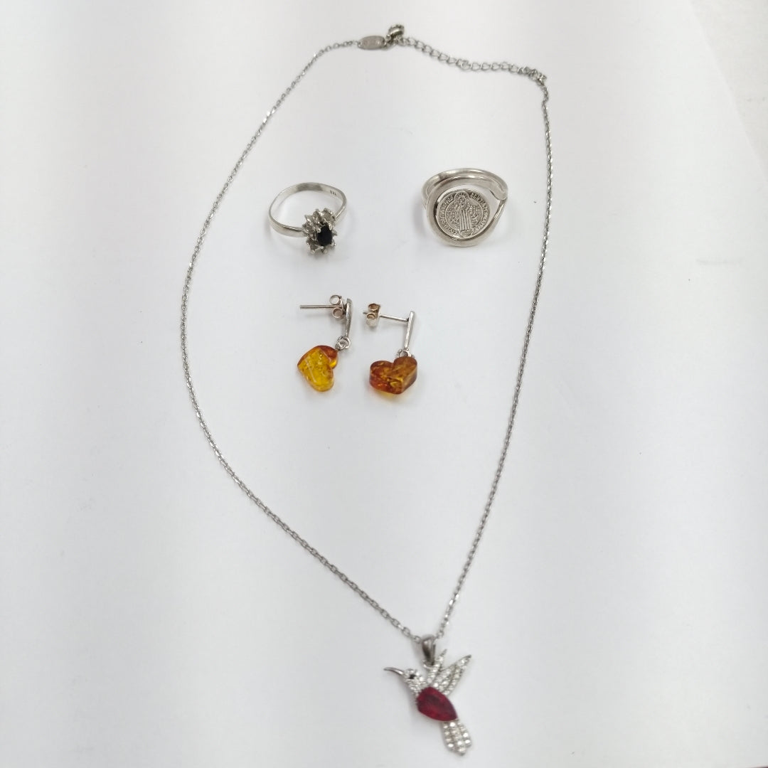 ANILLITO,ARETES PAR,CADENA,DIJE PLATA 14,00 GRMS (SEMINUEVO)