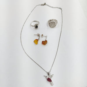 ANILLITO,ARETES PAR,CADENA,DIJE PLATA 14,00 GRMS (SEMINUEVO)