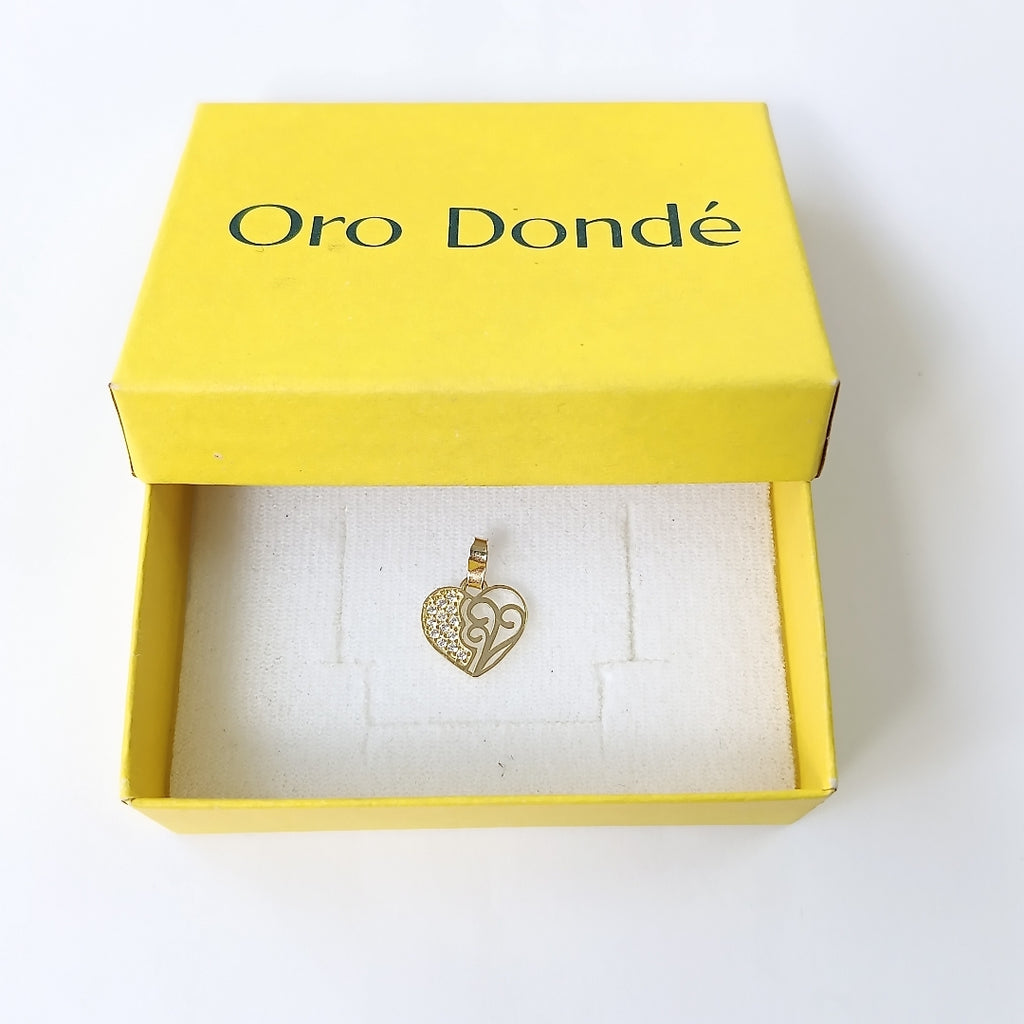 DIJE TEJIDO CORAZON CON CIRCONIAS Y ARBOL DE LA VIDA 14K 0.9 GR (NUEVO)