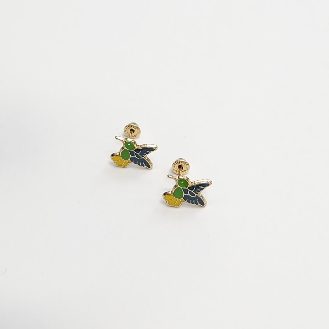 BROQUELES BROQUEL FIG COLIBRI ESMALTE VERDE 14K 0.2138 GR (NUEVO)