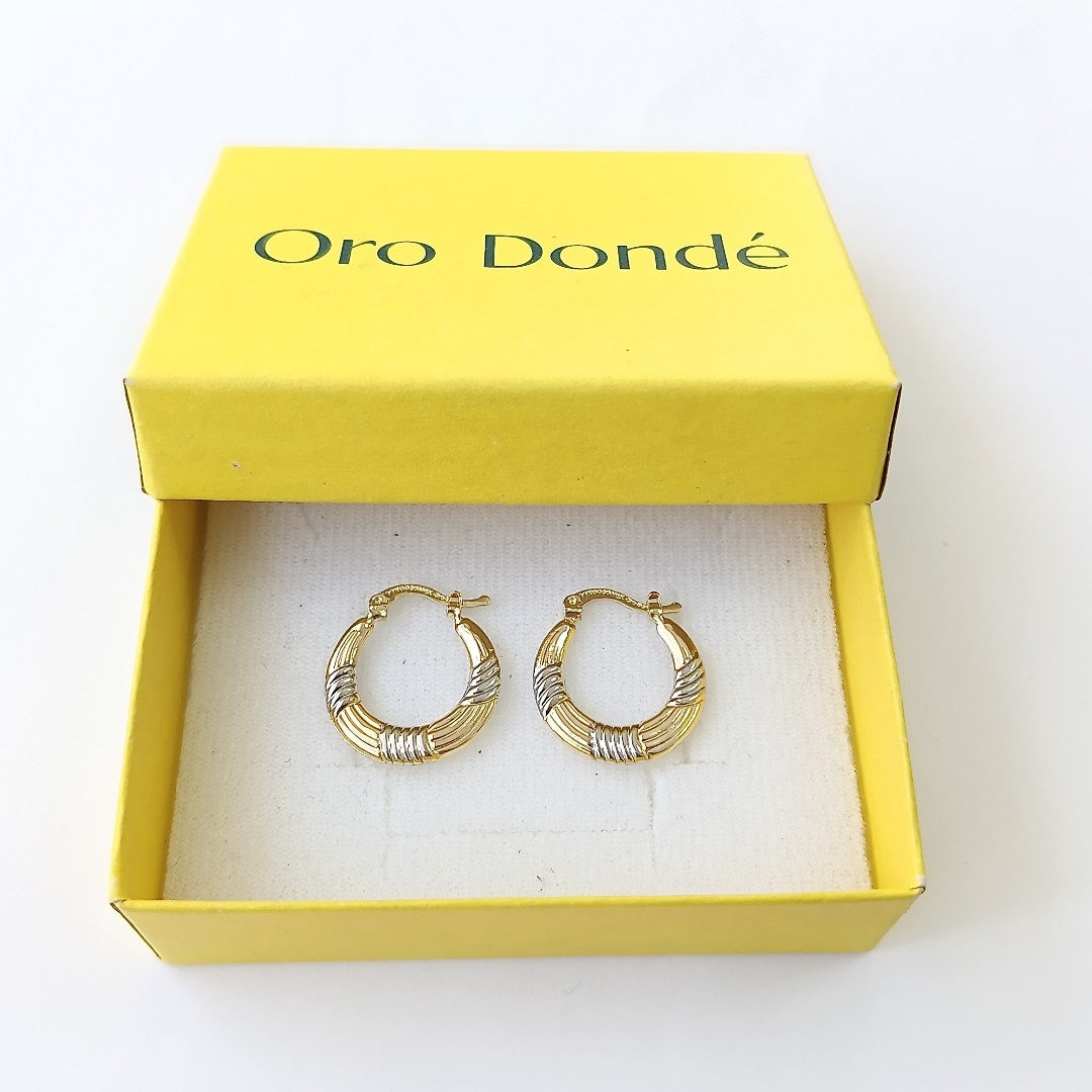 ARETES TEJIDO ARRACADAS COMBINADAS HUECAS 14K 1.8 GR (NUEVO)