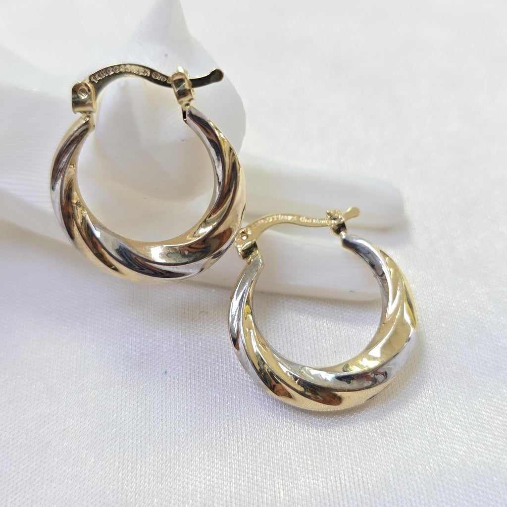 ARETES TEJIDO ARRACADA TRENZADA COMBINADA 14K 1.8 GR (NUEVO)