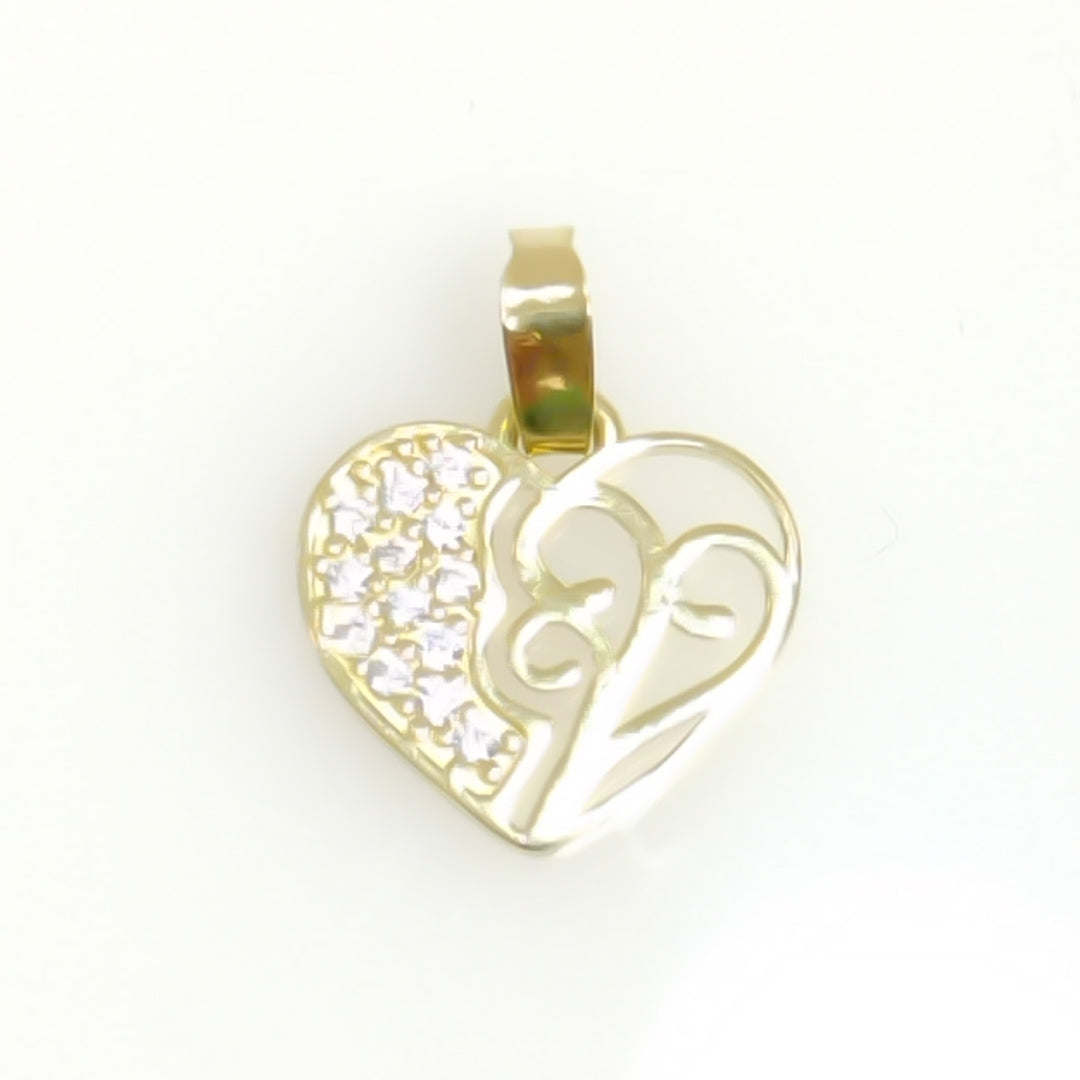 DIJE TEJIDO CORAZON CON CIRCONIAS Y ARBOL DE LA VIDA 14K 0.8 GR (NUEVO)
