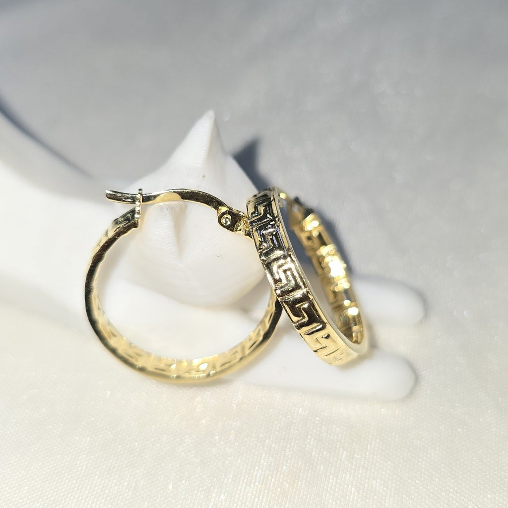 ARETES ARRACADA CON GRECAS 14K 2 GR (NUEVO)