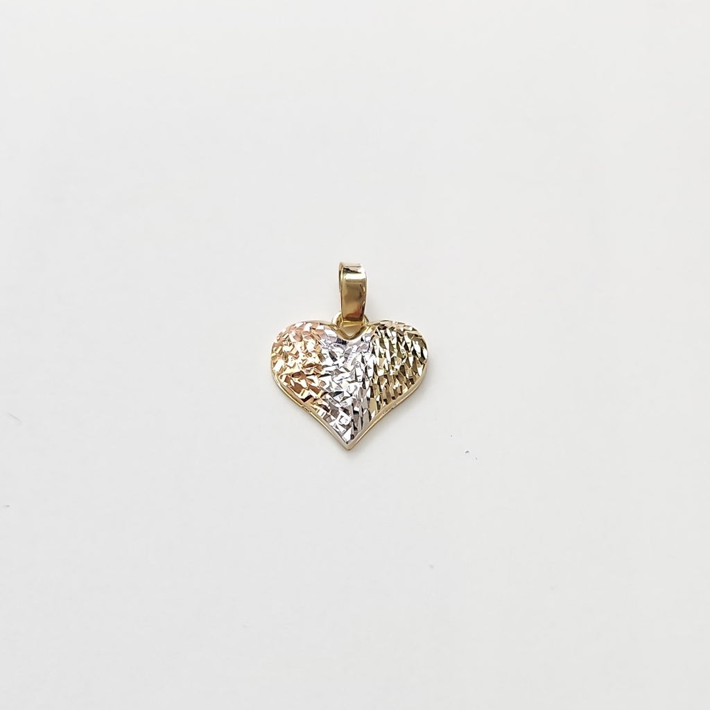 DIJE TEJIDO CORAZON LABRADO COMBINADO 14K 1.2 GR (NUEVO)