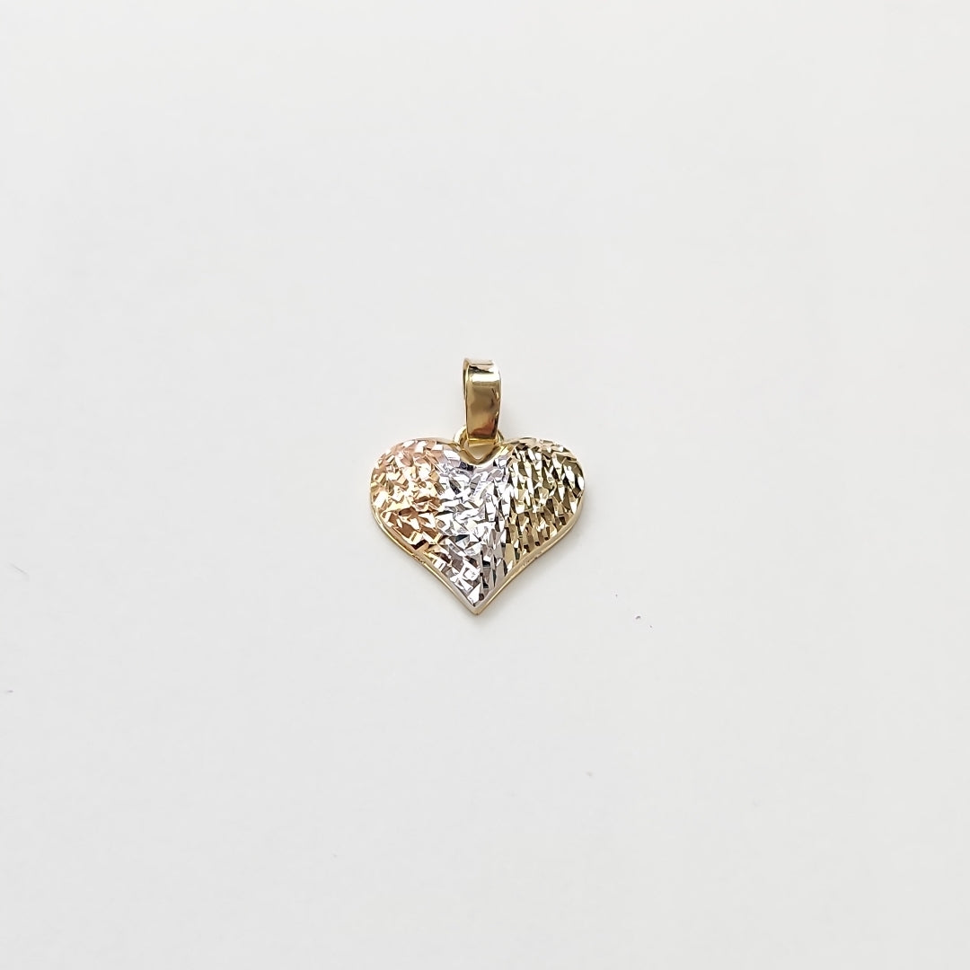 DIJE TEJIDO CORAZON LABRADO COMBINADO 14K 1.2 GR (NUEVO)