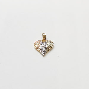 DIJE TEJIDO CORAZON LABRADO COMBINADO 14K 1.2 GR (NUEVO)