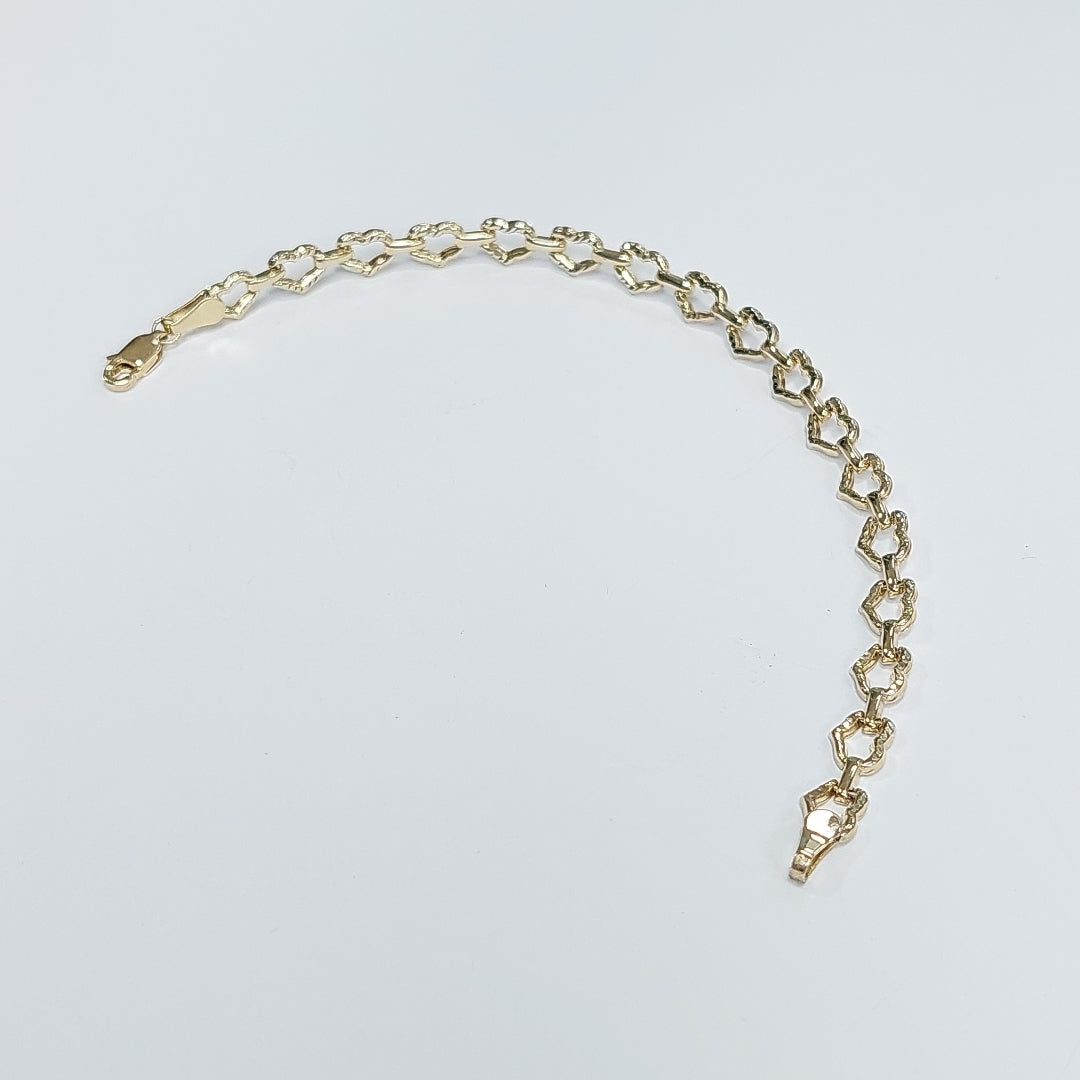 PULSERA ESPECIAL CON CORAZONES 14K 18 CM 4.1 GR (NUEVO)