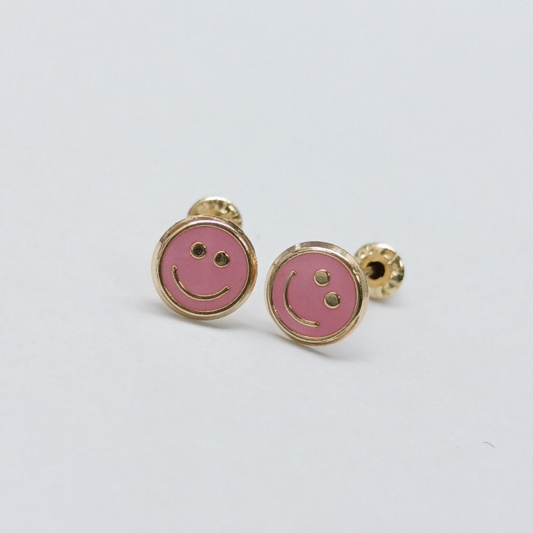 BROQUELES BROQUEL FIG SONRISA ESMALTE ROSA 14K 0.1696 GR (NUEVO)
