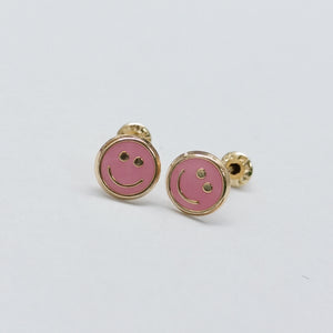 BROQUELES BROQUEL FIG SONRISA ESMALTE ROSA 14K 0.1696 GR (NUEVO)