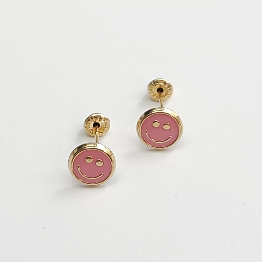 BROQUELES BROQUEL FIG SONRISA ESMALTE ROSA 14K 0.1696 GR (NUEVO)