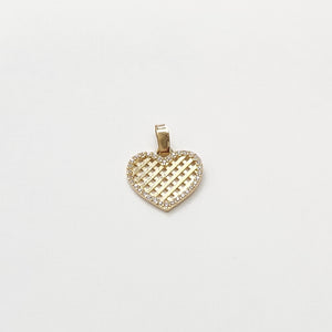 DIJE TEJIDO CORAZON CON CERCO DE CIRCONIAS 14K 1.1 GR (NUEVO)