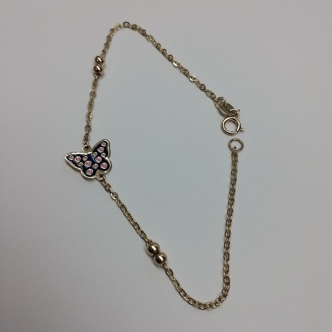 PULSERA TEJIDO ESPECIAL MARIPOSA CON ESMALTE 14K 18 CM 1.9 GR (NUEVO)