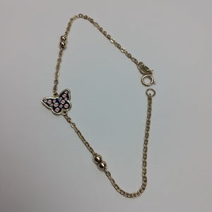 PULSERA TEJIDO ESPECIAL MARIPOSA CON ESMALTE 14K 18 CM 1.9 GR (NUEVO)