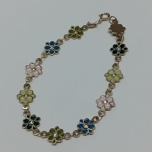 PULSERA ESPECIAL FLORES CON ESMALTE 14K 18 CM 4.7 GR (NUEVO)