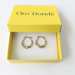 ARETES TEJIDO ARRACADA TRENZADA COMBINADA 14K 1.9 GR (NUEVO)