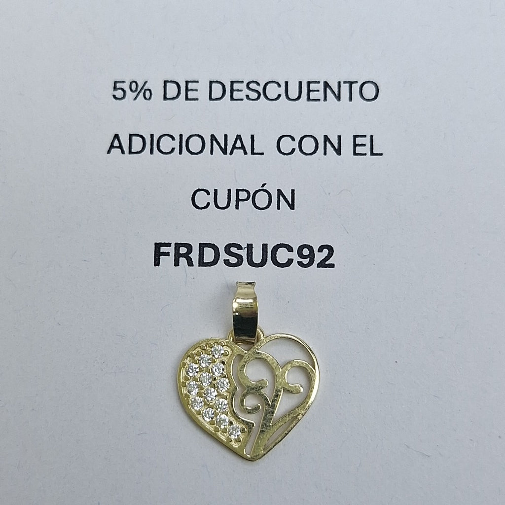 DIJE TEJIDO CORAZON CON CIRCONIAS Y ARBOL DE LA VIDA 14K 0.8 GR (NUEVO)