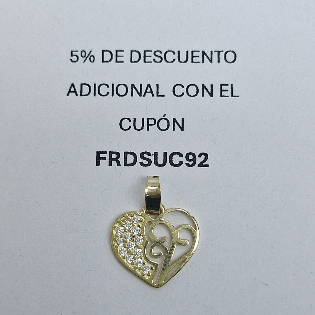 DIJE TEJIDO CORAZON CON CIRCONIAS Y ARBOL DE LA VIDA 14K 0.8 GR (NUEVO)
