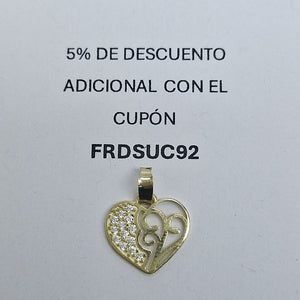 DIJE TEJIDO CORAZON CON CIRCONIAS Y ARBOL DE LA VIDA 14K 0.8 GR (NUEVO)
