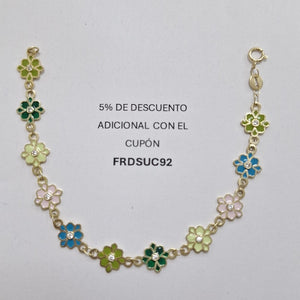 PULSERA ESPECIAL FLORES CON ESMALTE 14K 18 CM 4.5 GR (NUEVO)