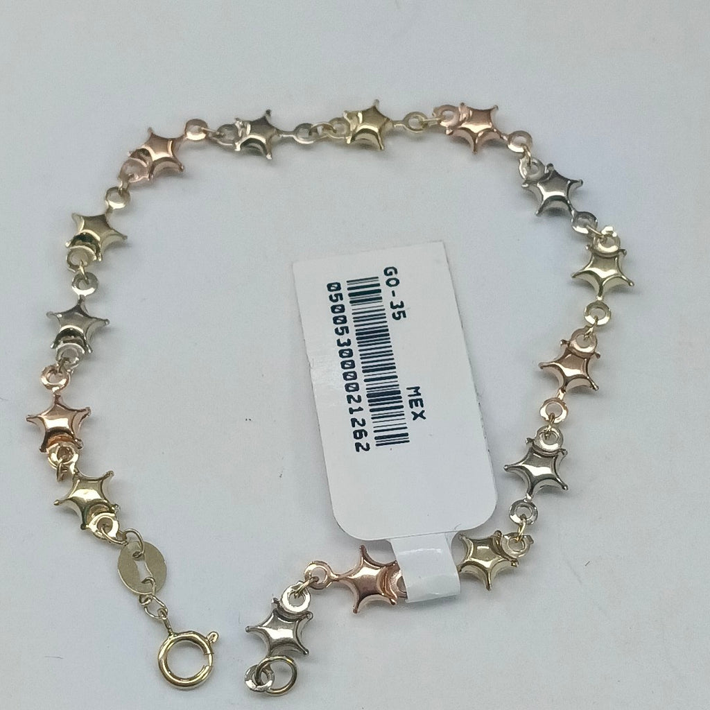 PULSERA TEJIDO ESPECIAL ESTRELLAS COMBINADAS 14K 18 CM 2.3 GR (NUEVO)