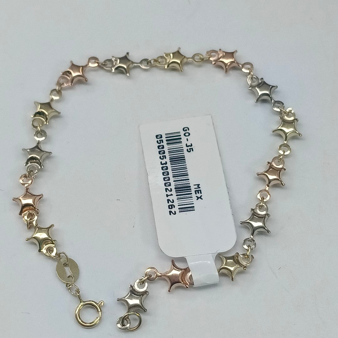 PULSERA TEJIDO ESPECIAL ESTRELLAS COMBINADAS 14K 18 CM 2.3 GR (NUEVO)