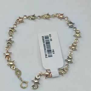 PULSERA TEJIDO ESPECIAL ESTRELLAS COMBINADAS 14K 18 CM 2.3 GR (NUEVO)