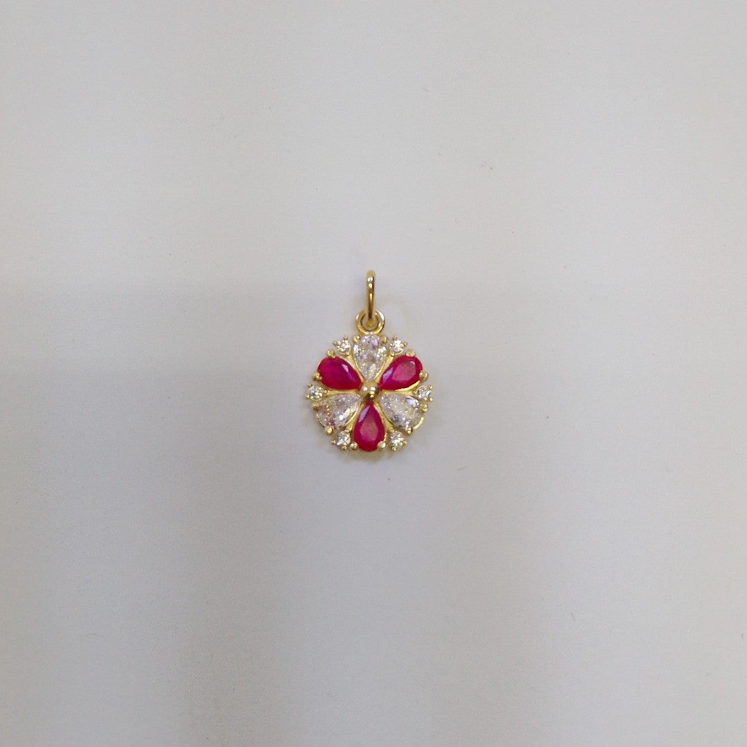 DIJE FLOR CIRCONIAS Y PIEDRAS DE COLOR 14K 2.8 GR (NUEVO)