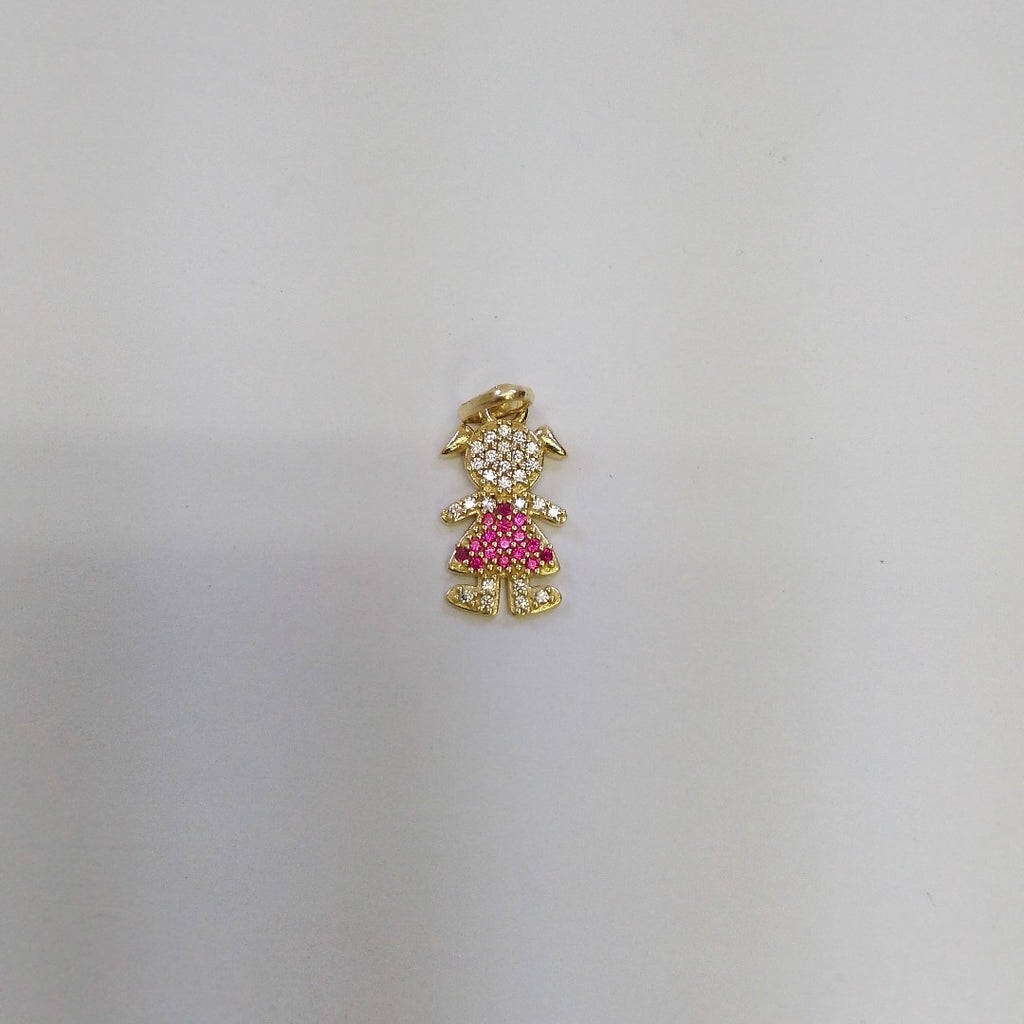 DIJE NIÑA CON CIRCONIAS Y PIEDRAS DE COLOR 10K 1 GR (NUEVO)