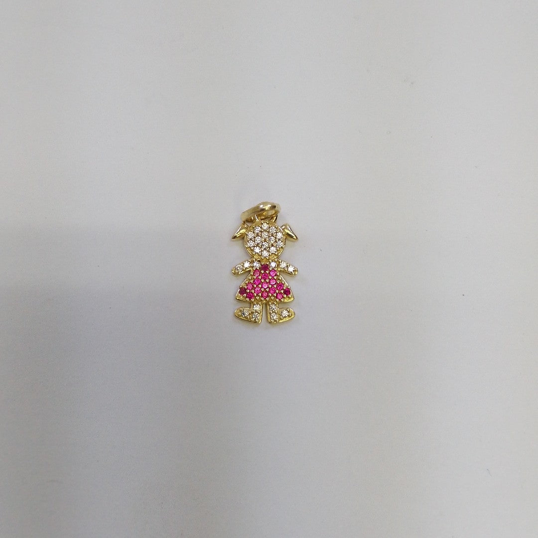 DIJE NIÑA CON CIRCONIAS Y PIEDRAS DE COLOR 10K 1 GR (NUEVO)