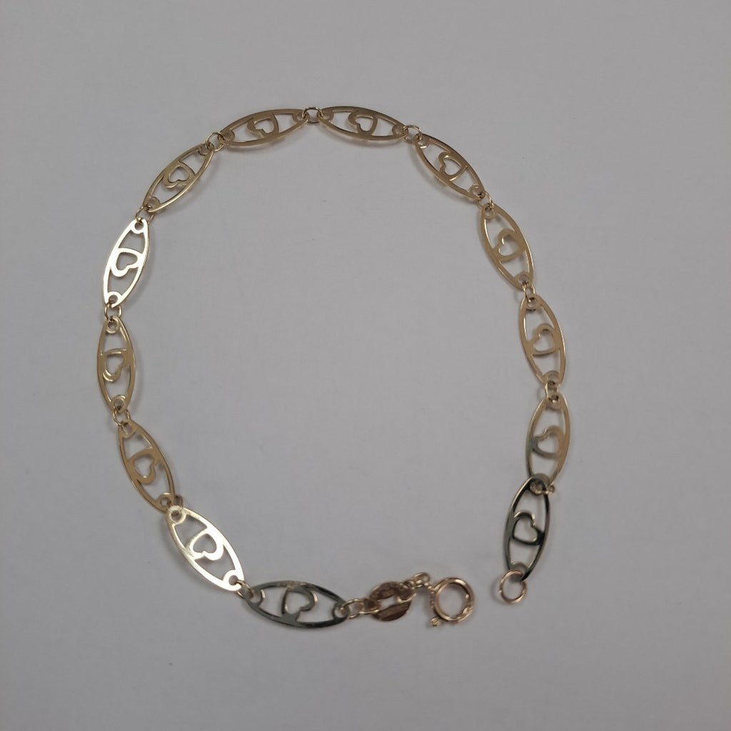 PULSERA TEJIDO ESPECIAL CON CORAZON 14K 18 CM 1.3 GR (NUEVO)