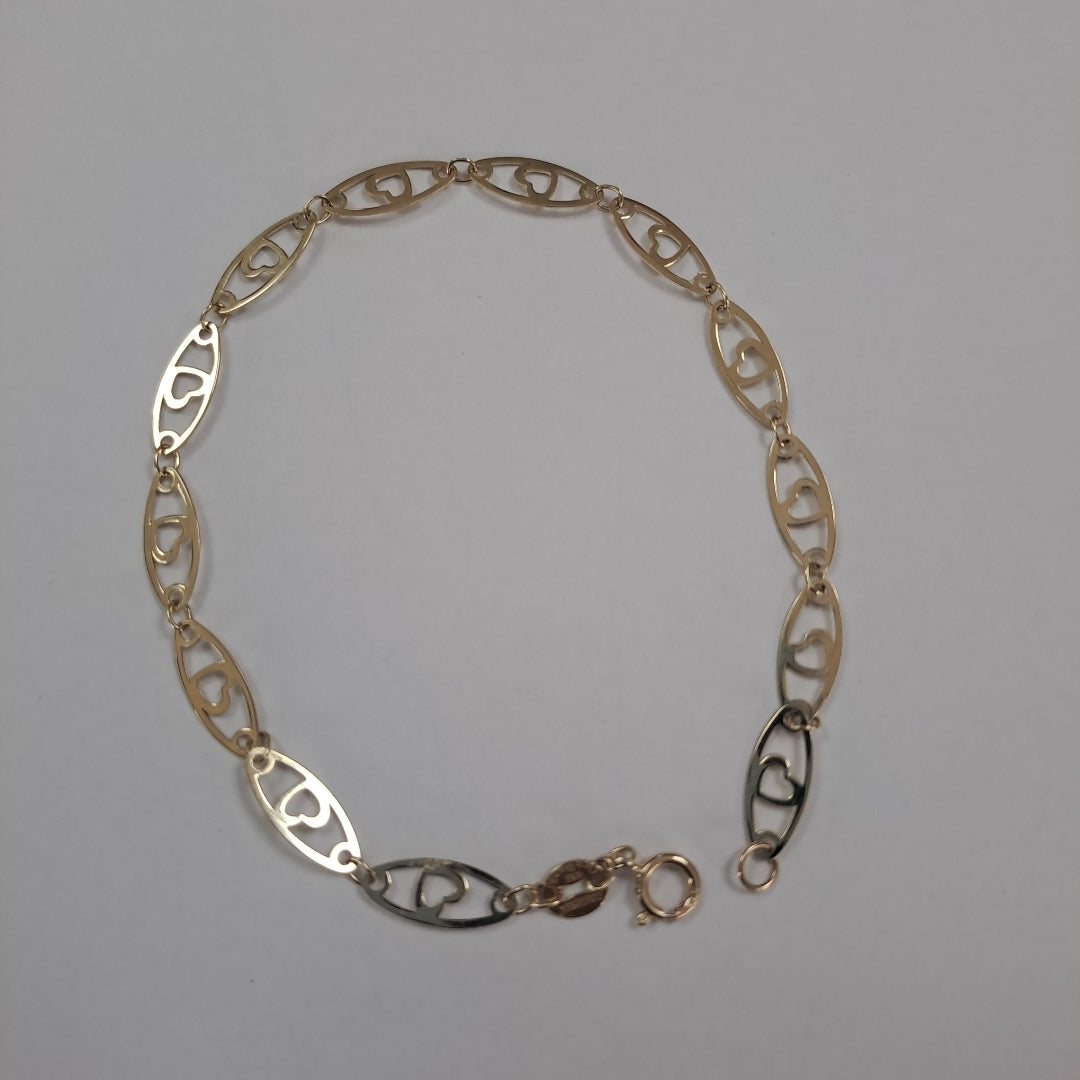 PULSERA TEJIDO ESPECIAL CON CORAZON 14K 18 CM 1.3 GR (NUEVO)