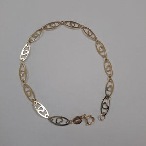 PULSERA TEJIDO ESPECIAL CON CORAZON 14K 18 CM 1.3 GR (NUEVO)