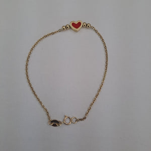 PULSERA TEJIDO ESPECIAL C CORAZON ROJO 14K 18 CM 2.2 GR (NUEVO)