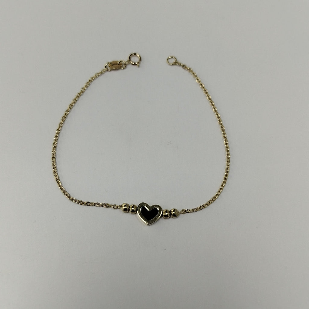 PULSERA TEJIDO ESPECIAL CON FIGURA CORAZON CON ESMALTE AZUL 14K 18 CM 2 GR (NUEVO)