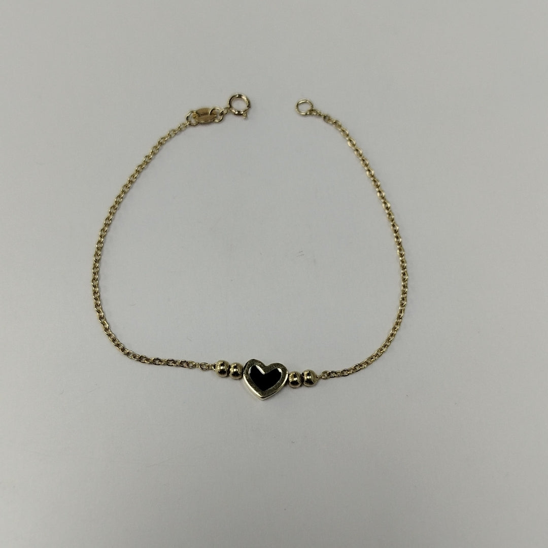 PULSERA TEJIDO ESPECIAL CON FIGURA CORAZON CON ESMALTE AZUL 14K 18 CM 2 GR (NUEVO)