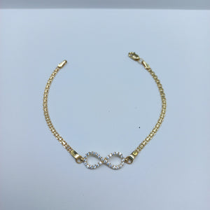 PULSERA TEJIDO ESPECIAL CON INFINITO Y CIRCONIAS 14K 18 CM 3.3 GR (NUEVO)