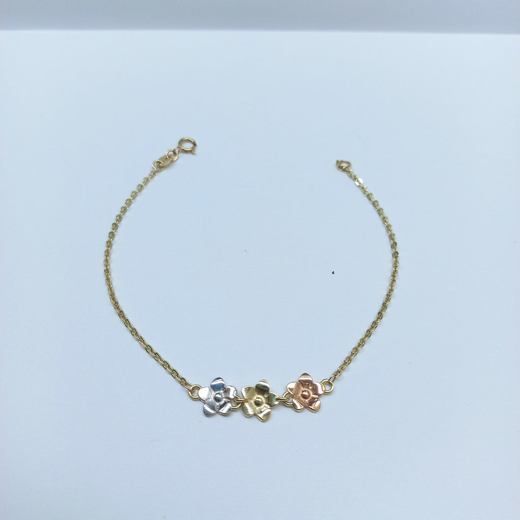 PULSERA TEJIDO ESPECIAL FIG FLORES 14K 18 CM 2 GR (NUEVO)