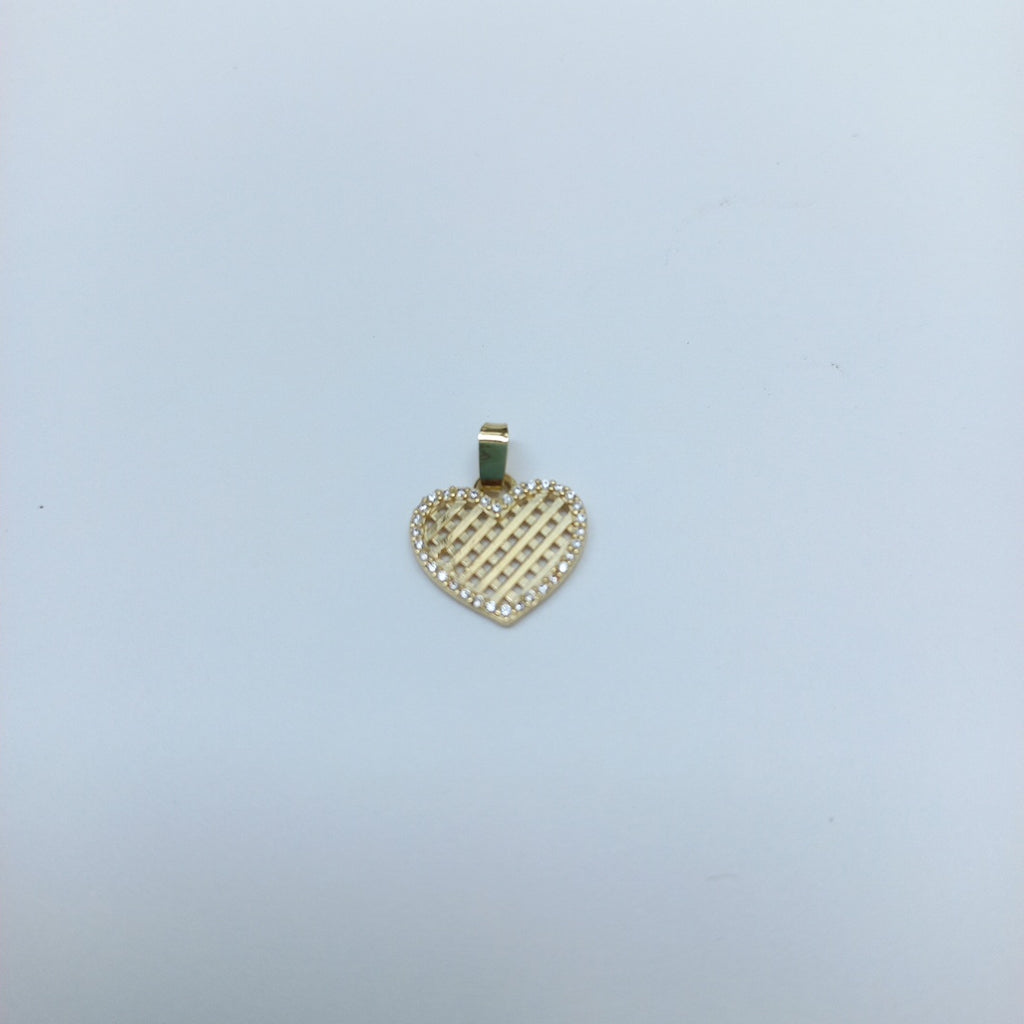 DIJE TEJIDO CORAZON CON CERCO DE CIRCONIAS 14K 1.2 GR (NUEVO)