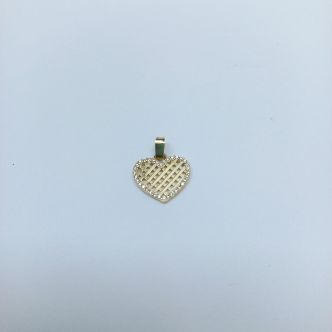 DIJE TEJIDO CORAZON CON CERCO DE CIRCONIAS 14K 1.2 GR (NUEVO)