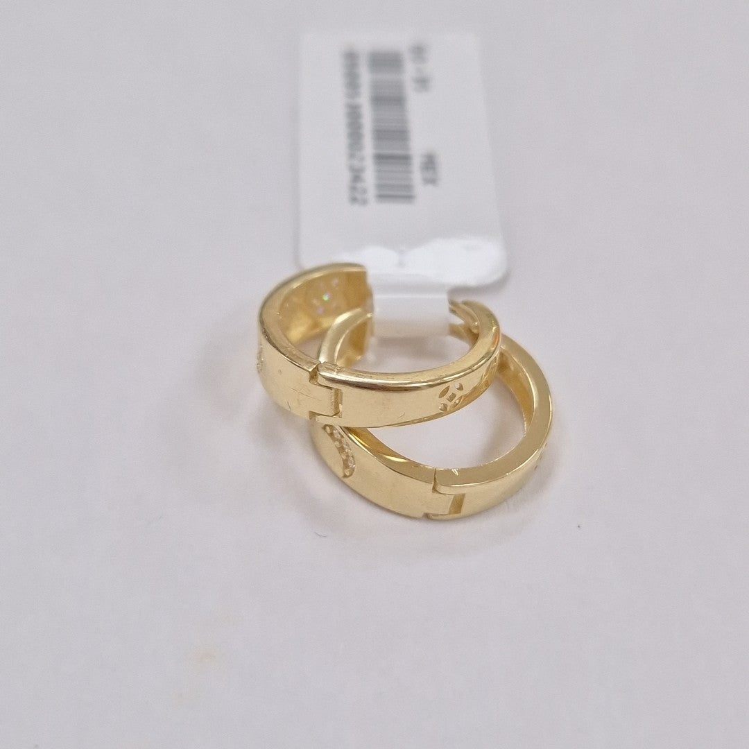 ARETES TEJIDO HUGGIES CON CIRCONIAS 14K 3 GR (NUEVO)